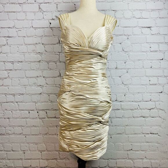 Terani Couture Ruched Champagne Cocktail Prom Dress 4 - Picture 1 of 11